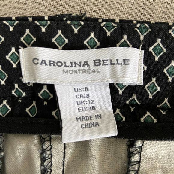 CAROLINA BELLE Blue & Green Geometric Print Cropped Trousers - Picture 8 of 10